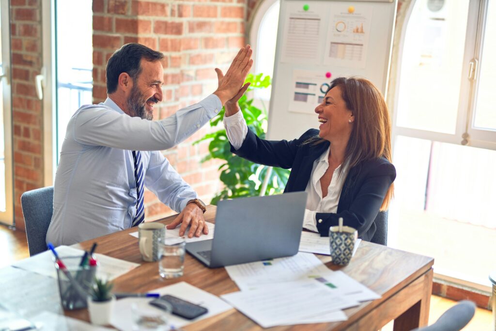 Happy employee after career wellbeing to upskill tech employee potential