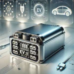 DALL·E 2024-10-14 01.15.44 - A detailed image of a futuristic solid-state EV battery. The battery is sleek, with smooth metallic surfaces and advanced circuit designs, symbolizing